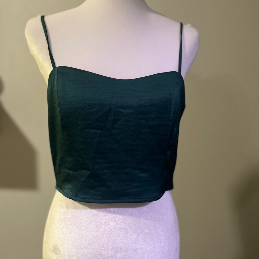 Express Dark Green Spaghetti Strap Crop Top